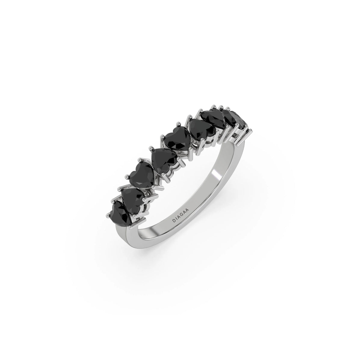 14K White Gold Heart Black Diamond Eternity Ring