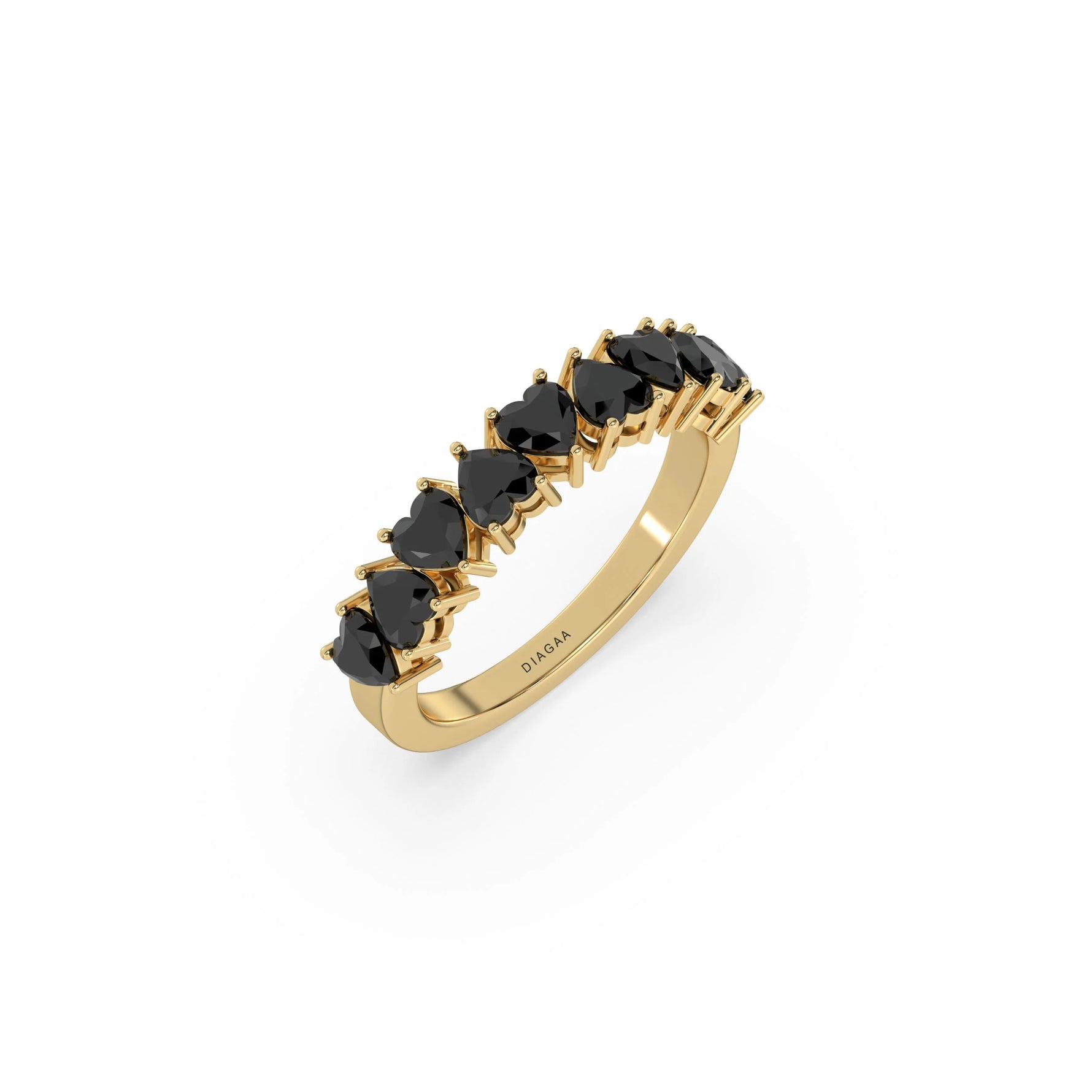 10K Yellow Gold Heart Black Diamond Eternity Ring