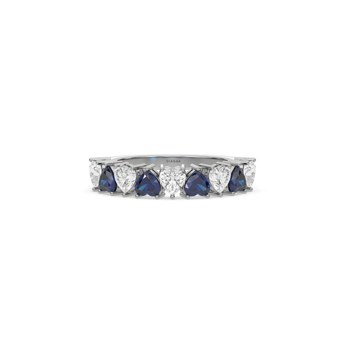 14K White Gold Eternity Heart Cut Sapphire Gemstone Ring
