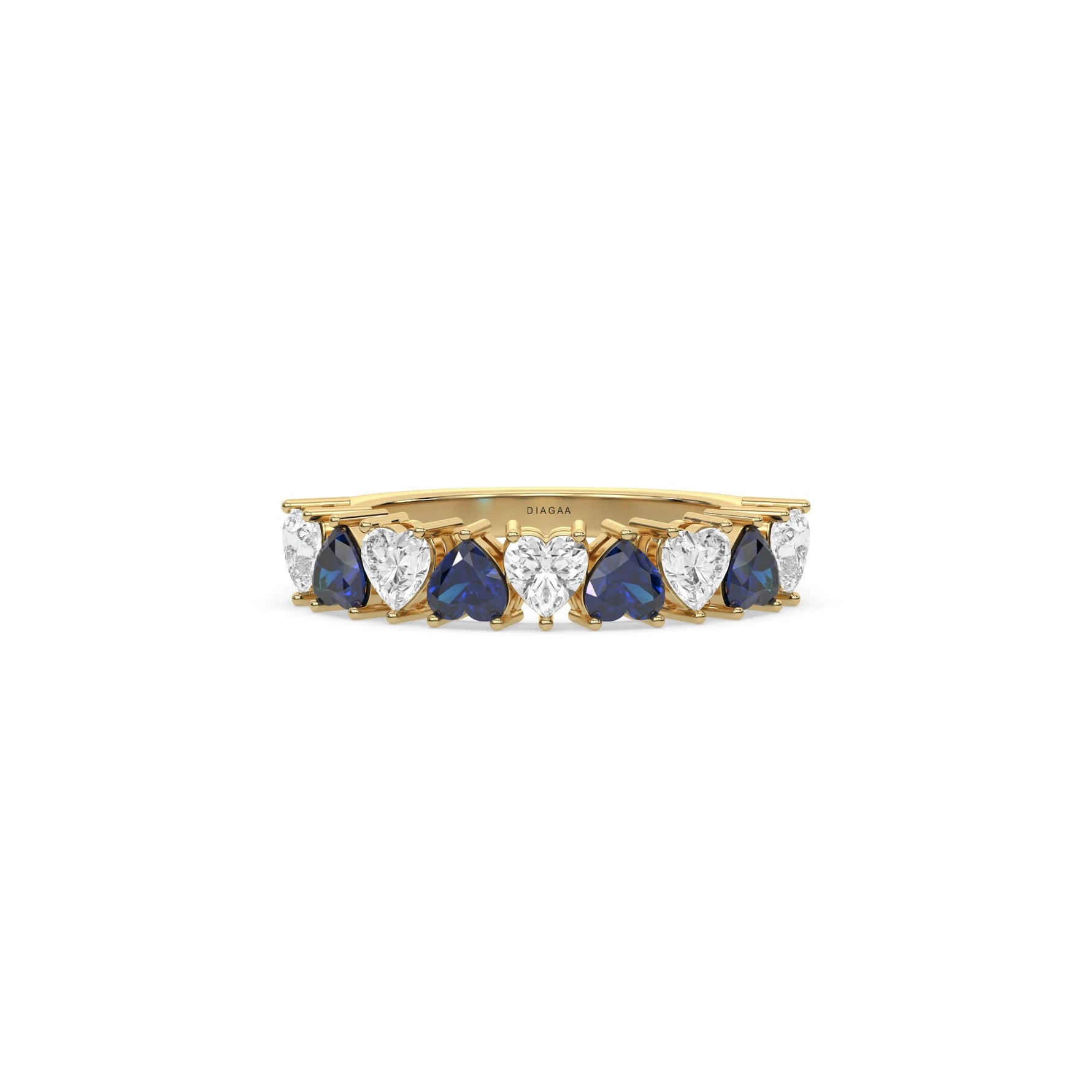 14K Yellow Gold Eternity Heart Cut Sapphire Gemstone Ring