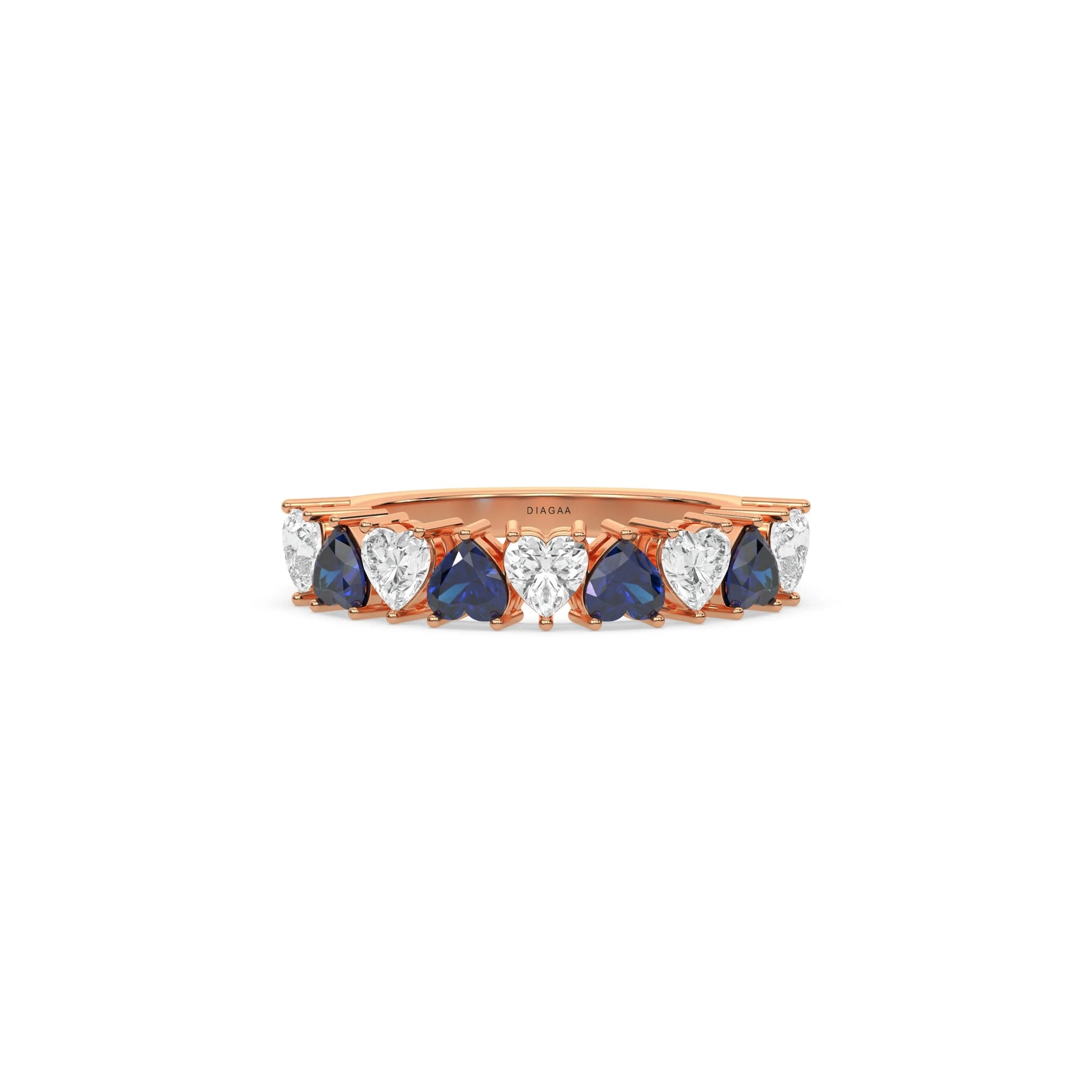 14K Rose Gold Eternity Heart Cut Sapphire Gemstone Ring
