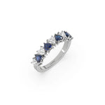 14K White Gold Heart Sapphire Gemstone and Diamond Eternity Ring