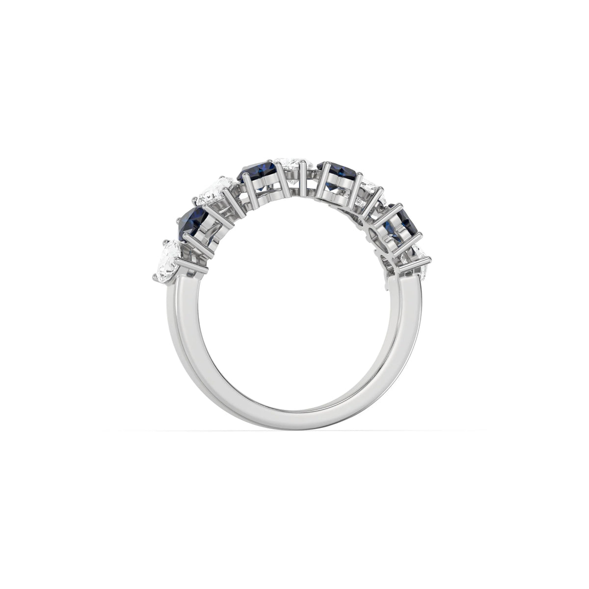 10K White Gold Heart Sapphire Gemstone and Diamond Eternity Ring
