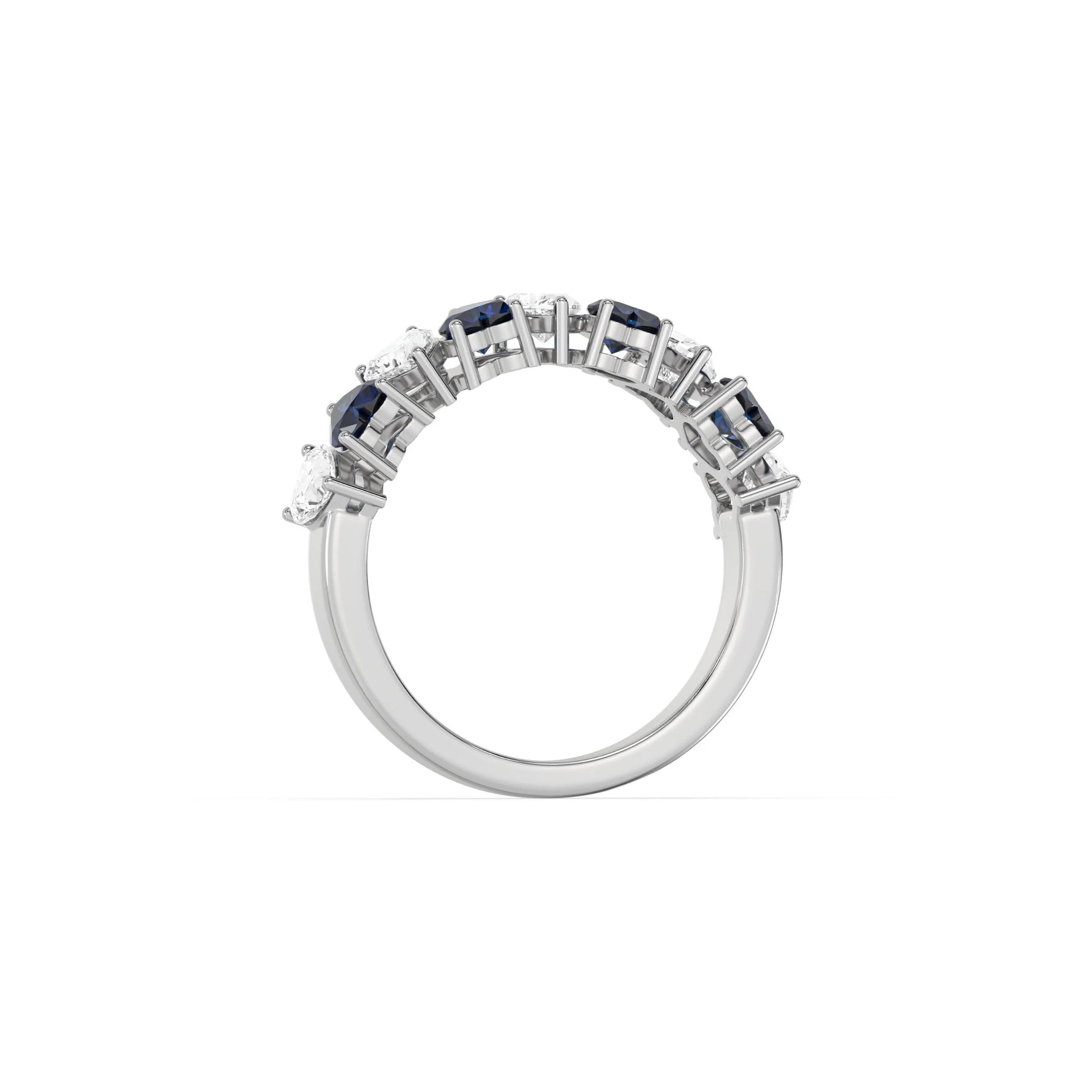 10K White Gold Heart Sapphire Gemstone and Diamond Eternity Ring