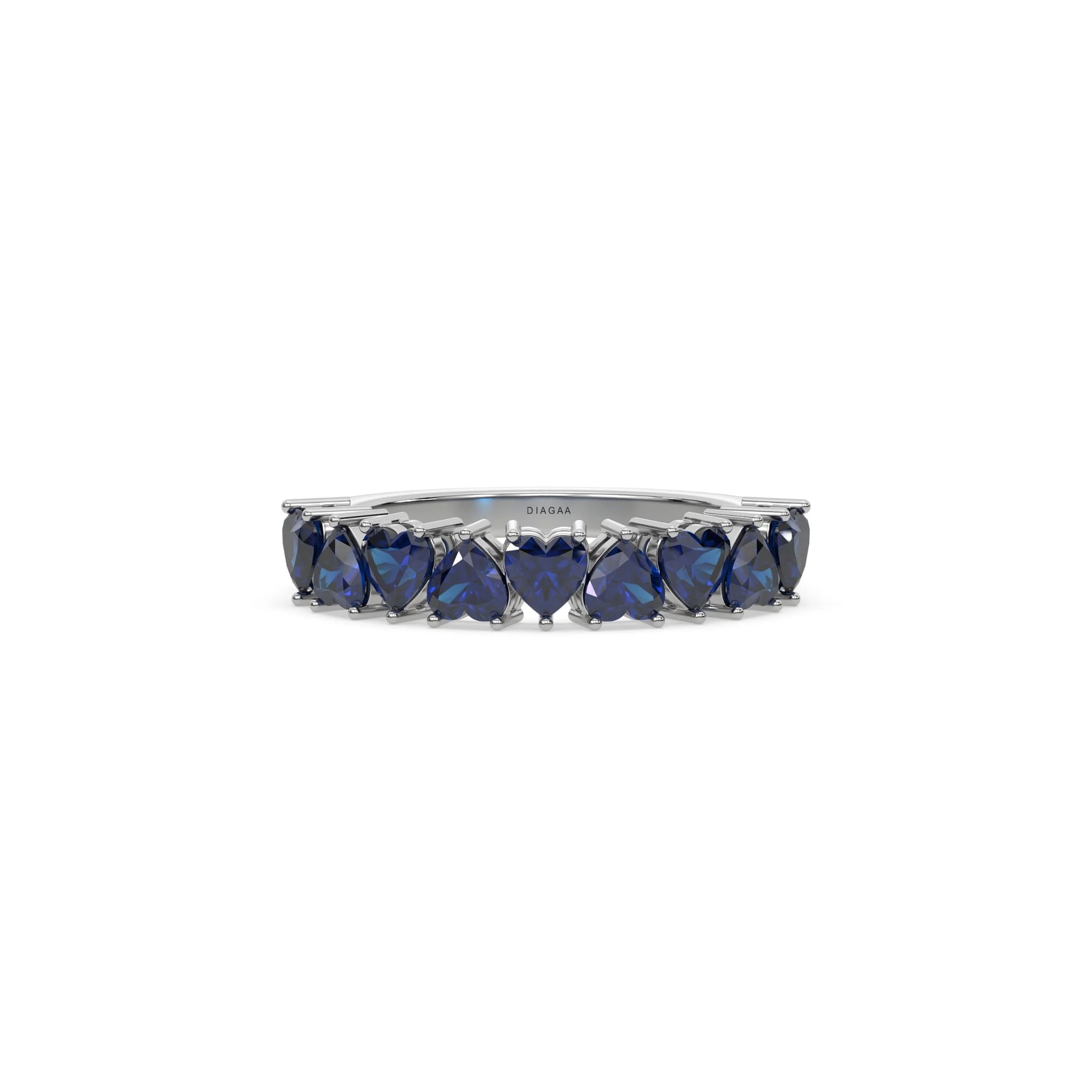 18K White Gold Heart Sapphire Gemstone Eternity Ring
