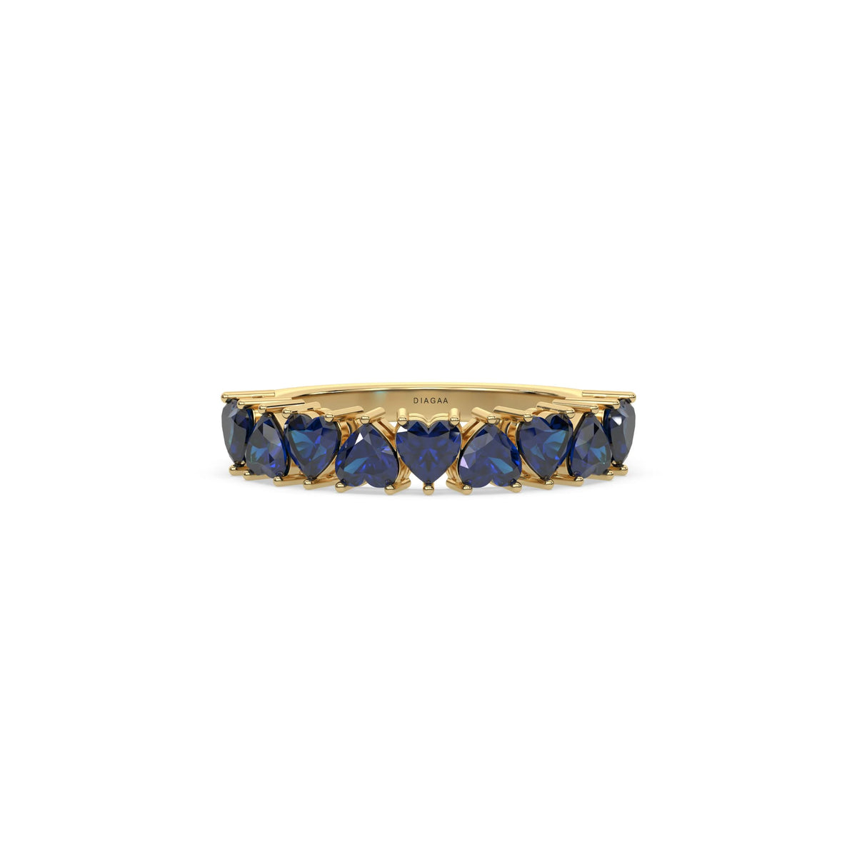 18K Yellow Gold Heart Sapphire Gemstone Eternity Ring