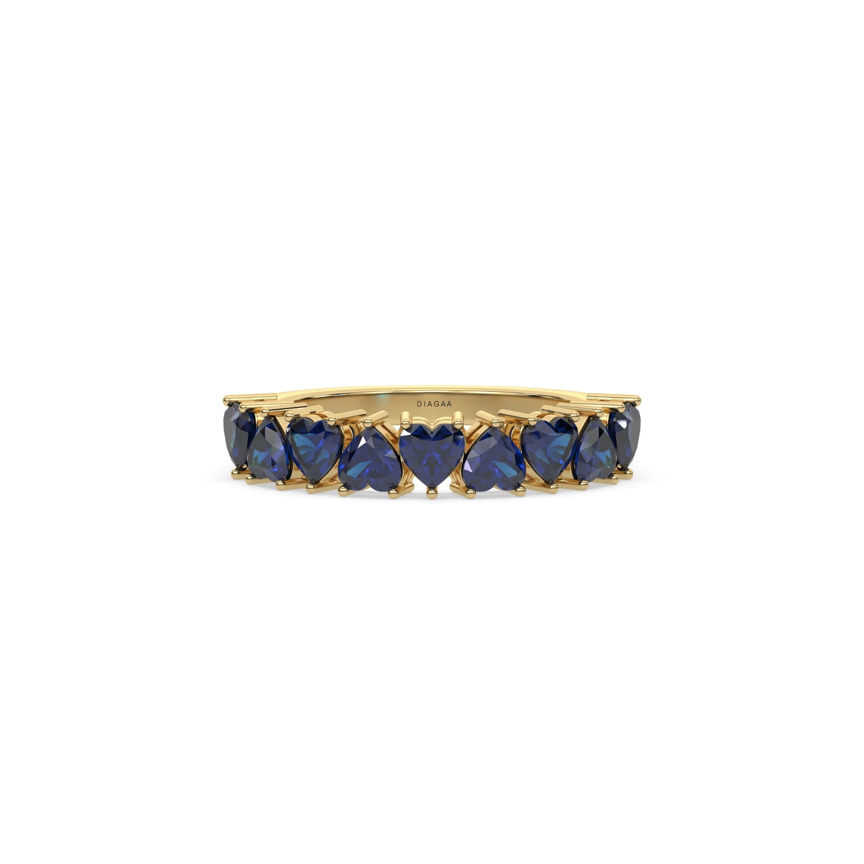 18K Yellow Gold Heart Sapphire Gemstone Eternity Ring