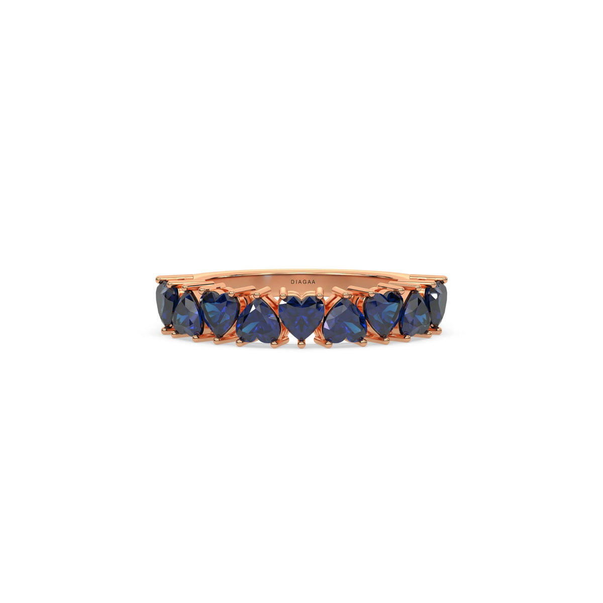 18K Rose Gold Heart Sapphire Gemstone Eternity Ring