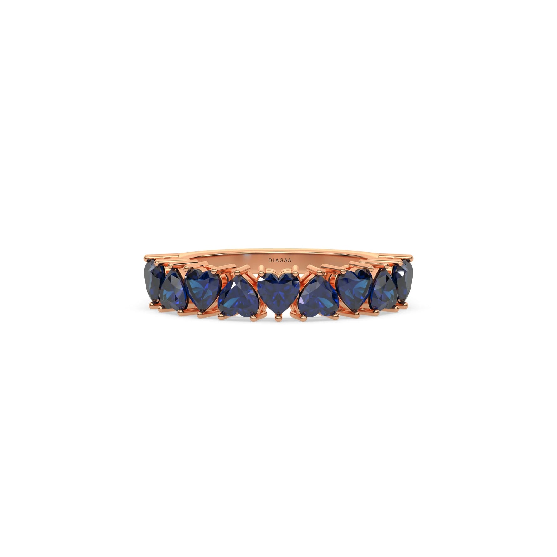 18K Rose Gold Heart Sapphire Gemstone Eternity Ring