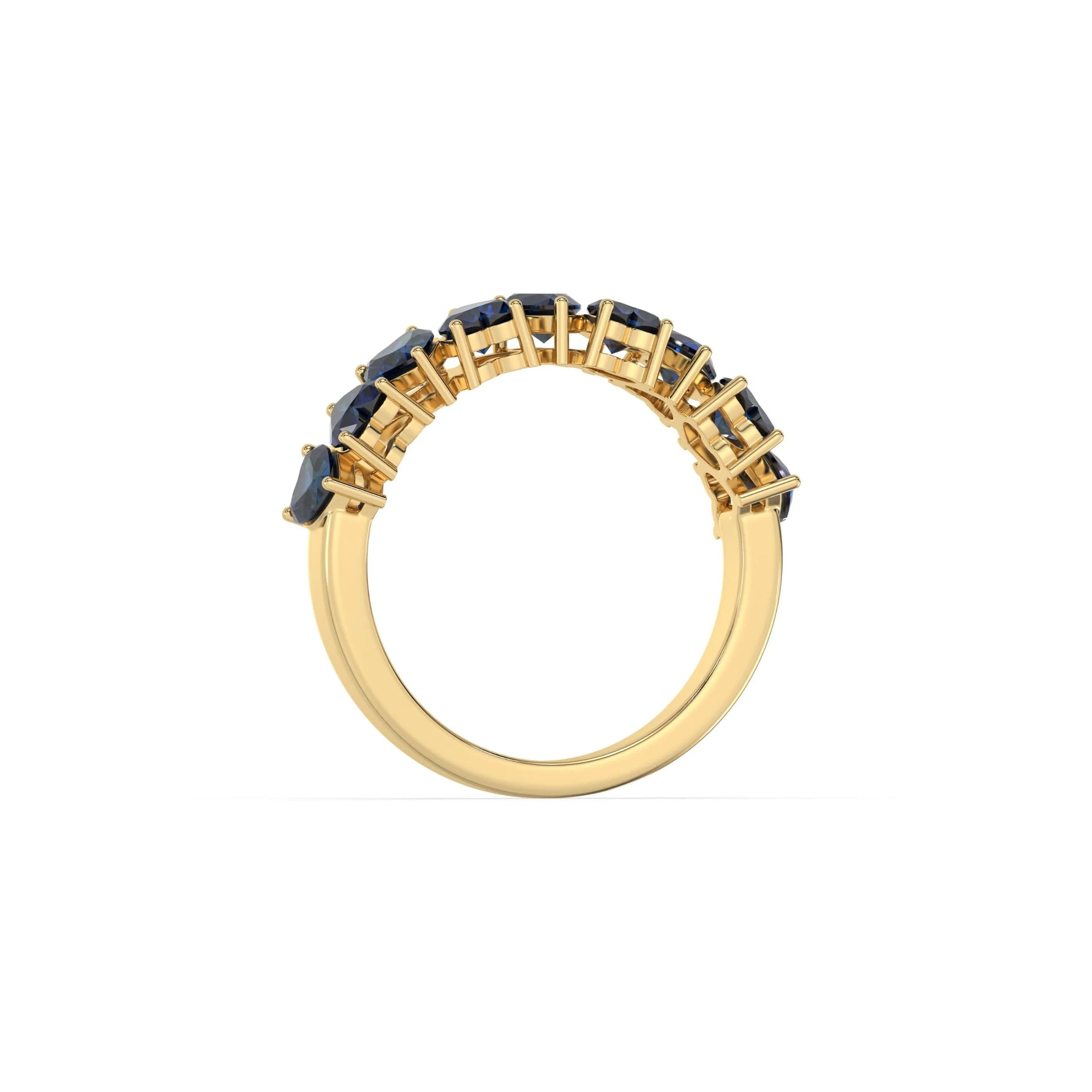 10K Yellow Gold Heart Sapphire Gemstone Eternity Ring