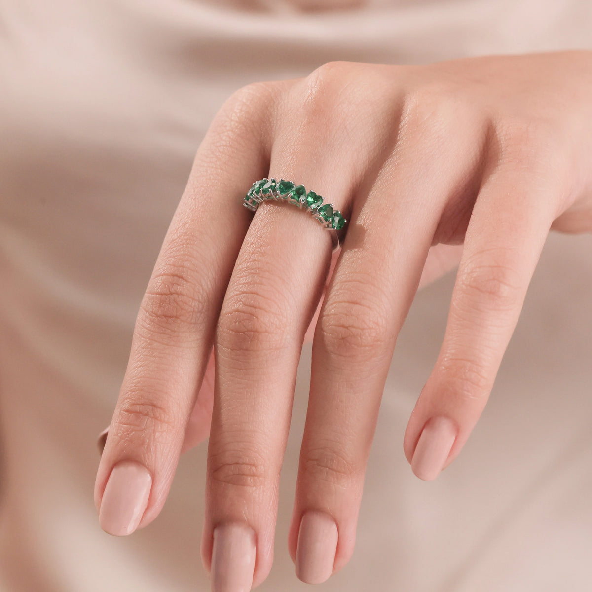 10K White Gold Heart Cut Half Eternity Ring