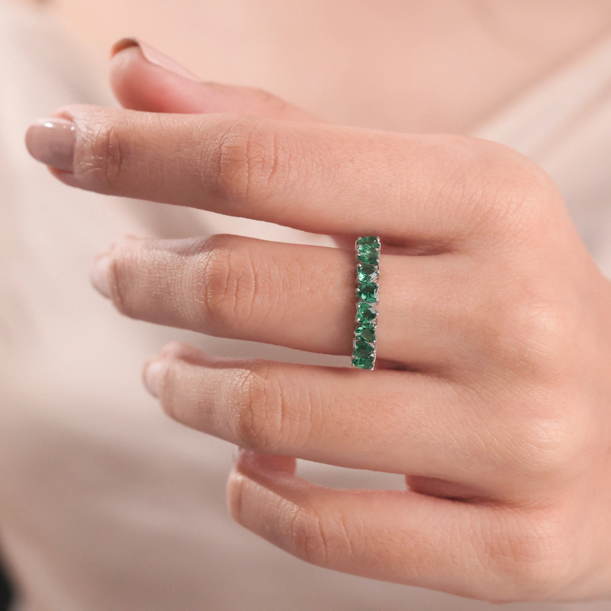 14K White Gold Full Emerald  Half Eternity Ring