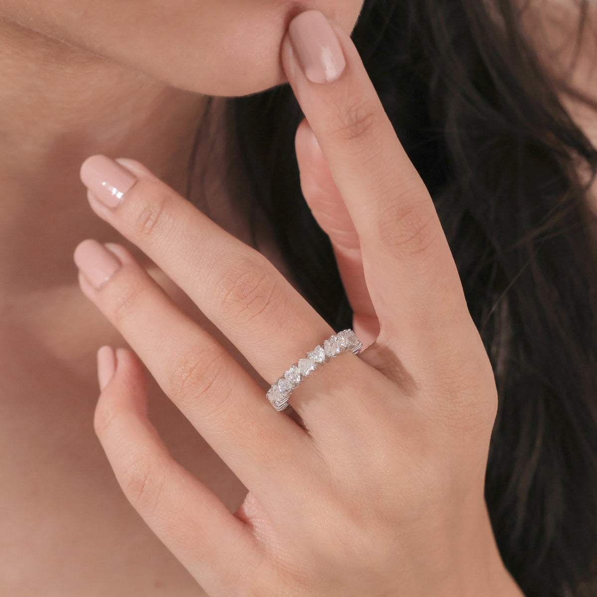 10K White Gold Heart Diamond Full Eternity Ring