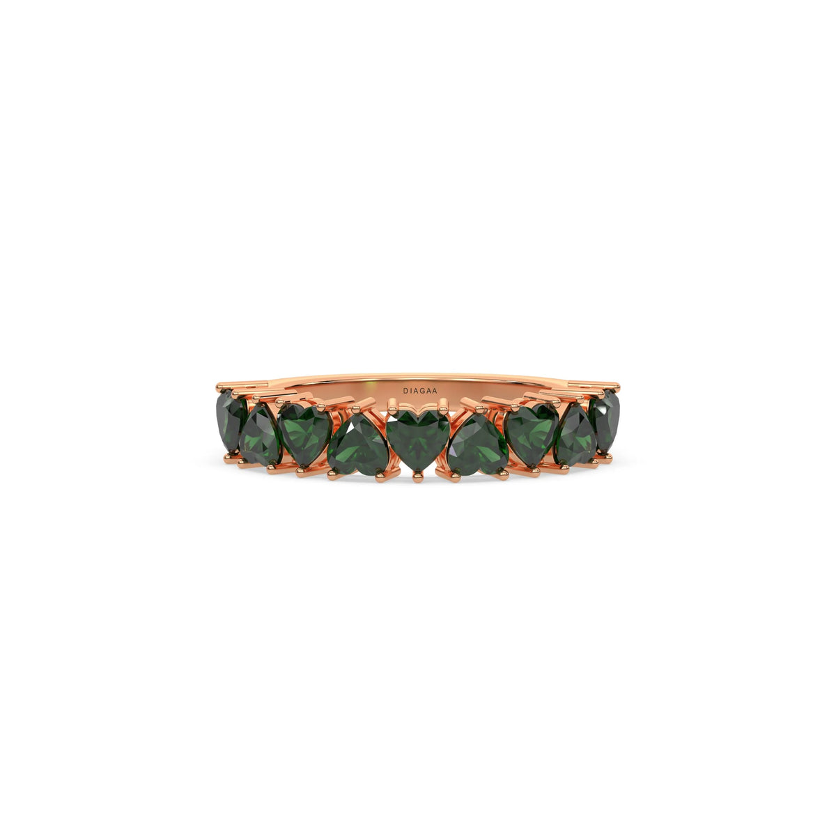 18K Rose Gold Heart Emerald Gemstone Eternity Ring