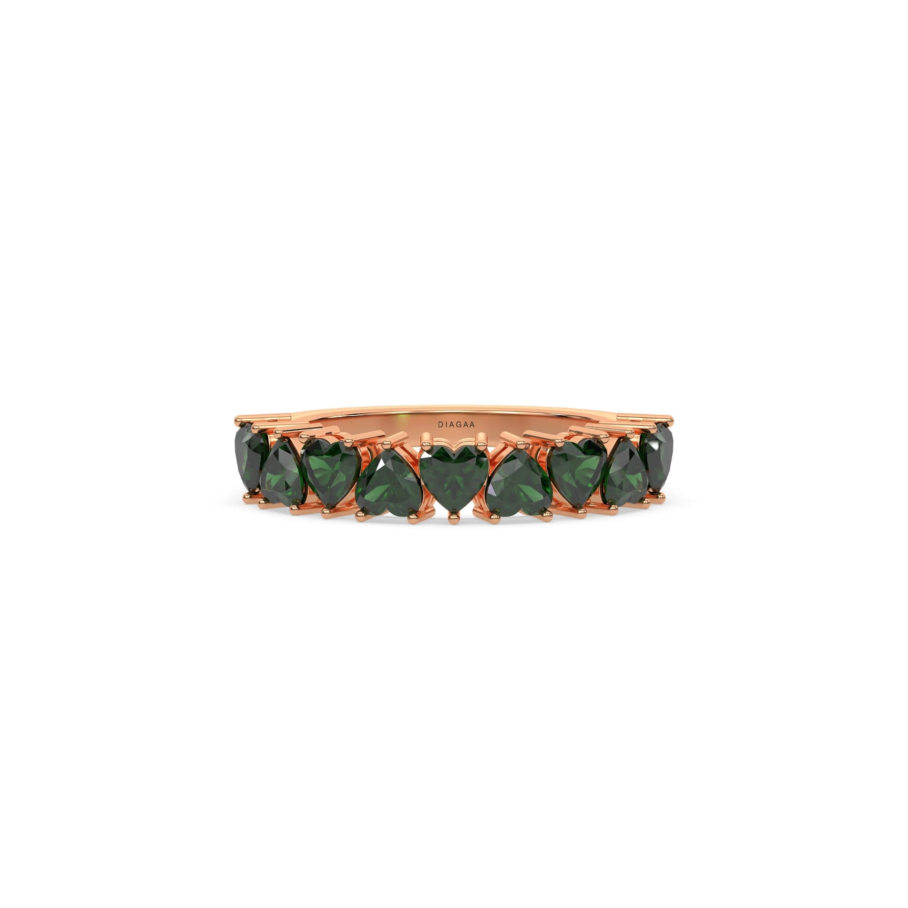 18K Rose Gold Heart Emerald Gemstone Eternity Ring