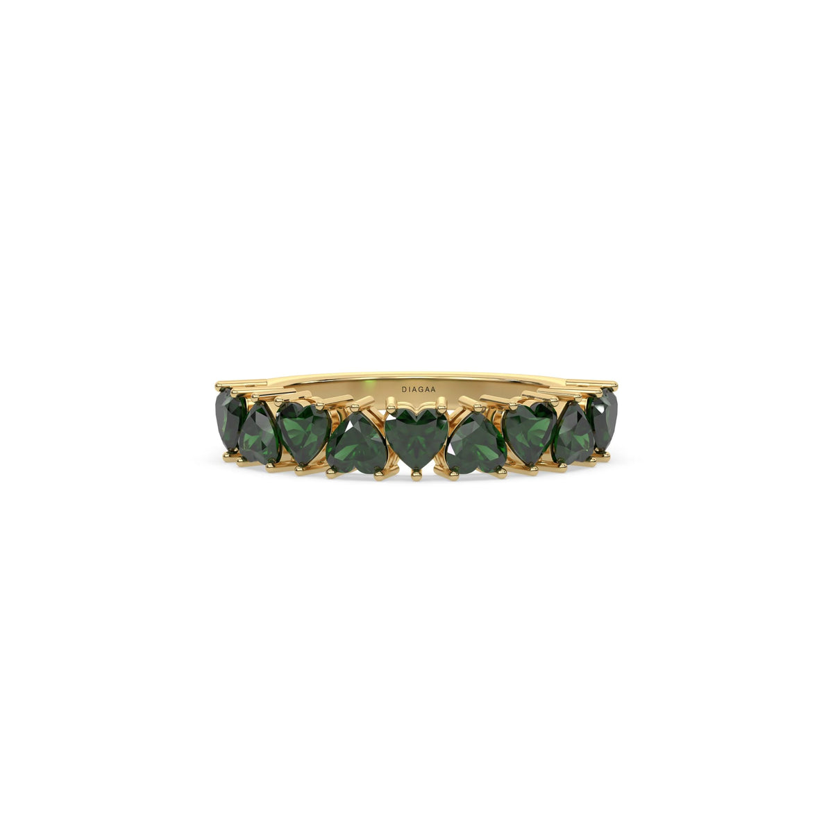 18K Yellow Gold Heart Emerald Gemstone Eternity Ring