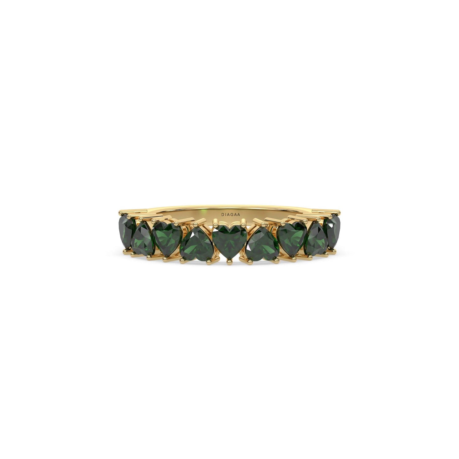18K Yellow Gold Heart Emerald Gemstone Eternity Ring