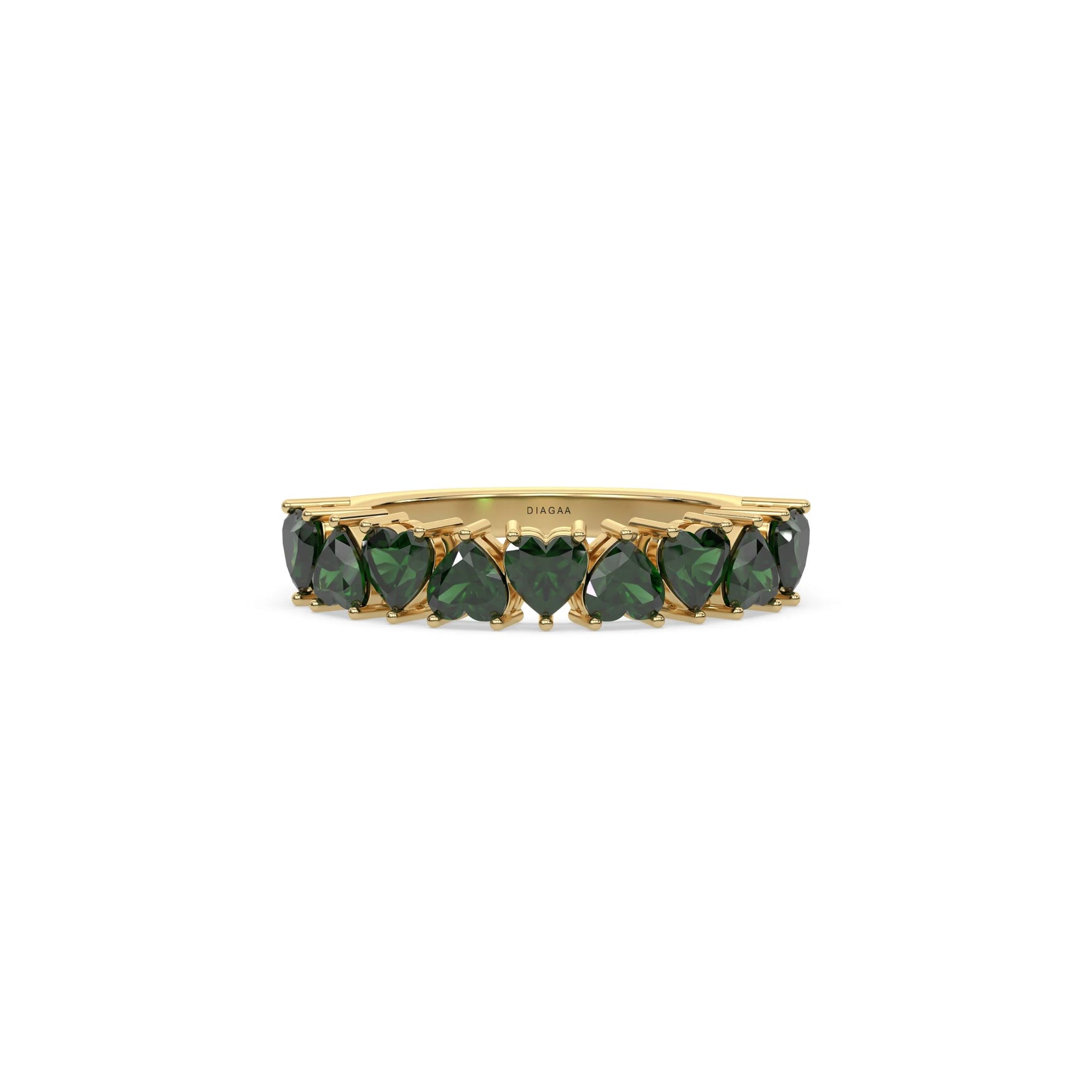 18K Yellow Gold Heart Emerald Gemstone Eternity Ring