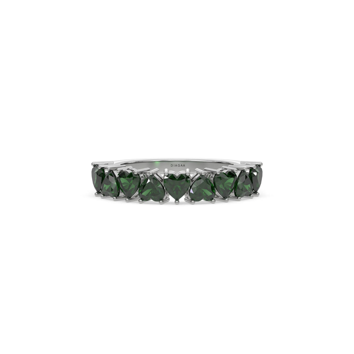 18K White Gold Heart Emerald Gemstone Eternity Ring