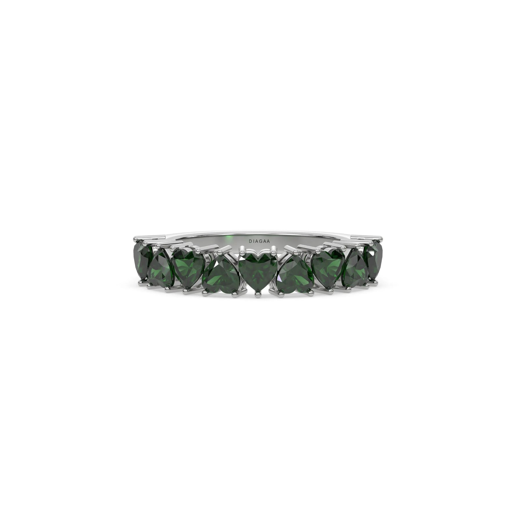 18K White Gold Heart Emerald Gemstone Eternity Ring
