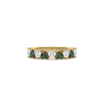 18K Yellow Gold Heart Emerald Gemstone and Diamond Eternity Ring