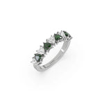 14K White Gold Heart Emerald Gemstone and Diamond Eternity Ring
