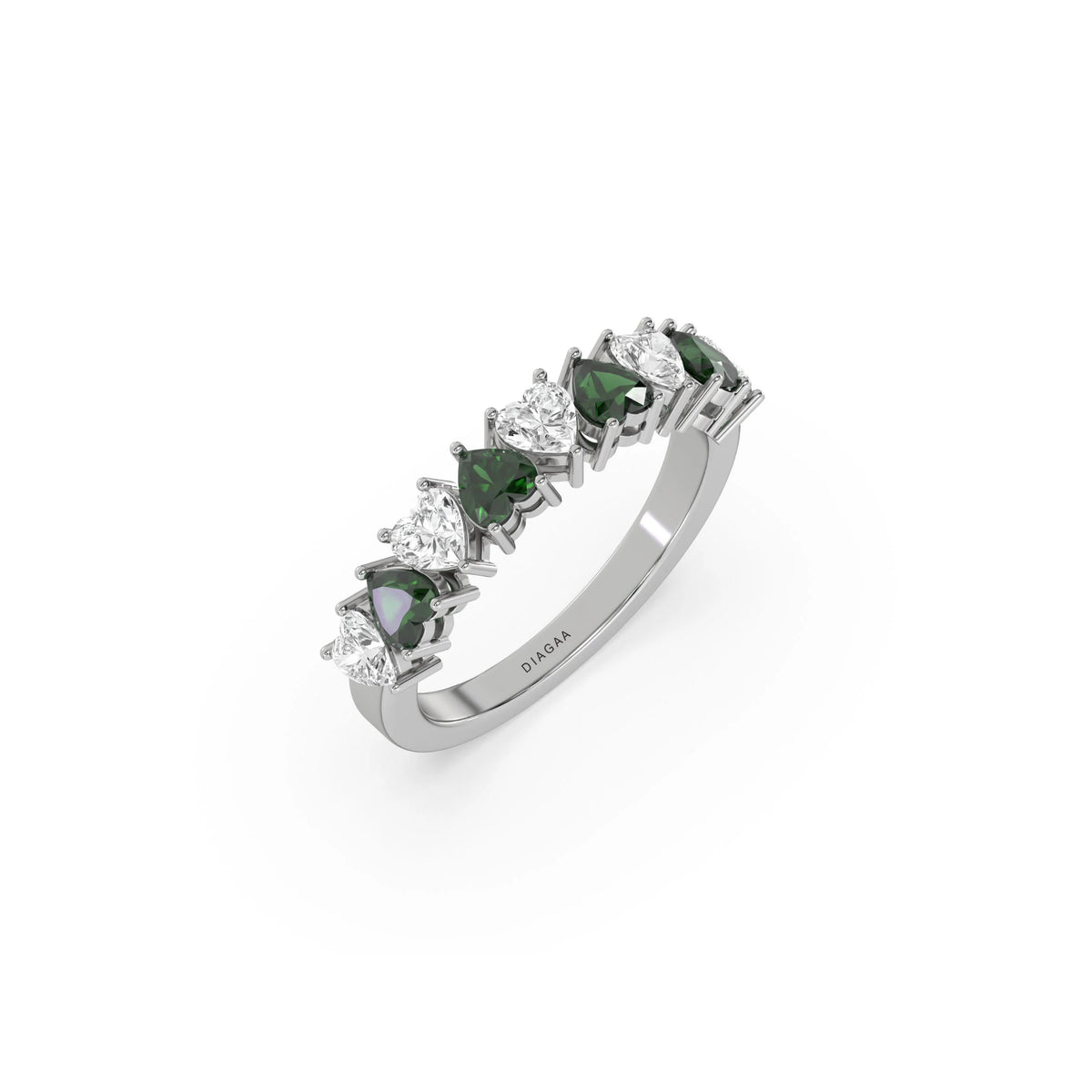 10K White Gold Emerald  Gemstone Half Eternity Ring
