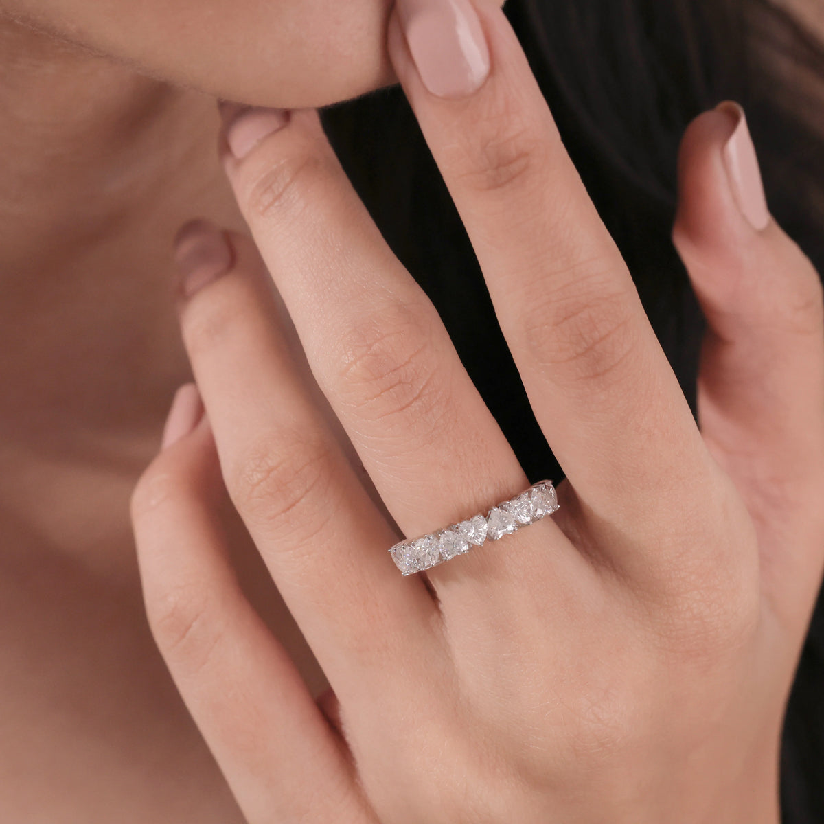Heart Diamond 14K White Gold  Half Eternity Ring