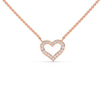 This rose gold pendant is shaped like a heart, made with round diamonds in pave setting in top view