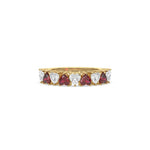 18K Yellow Gold Heart Ruby Gemstone and Diamond Eternity Ring