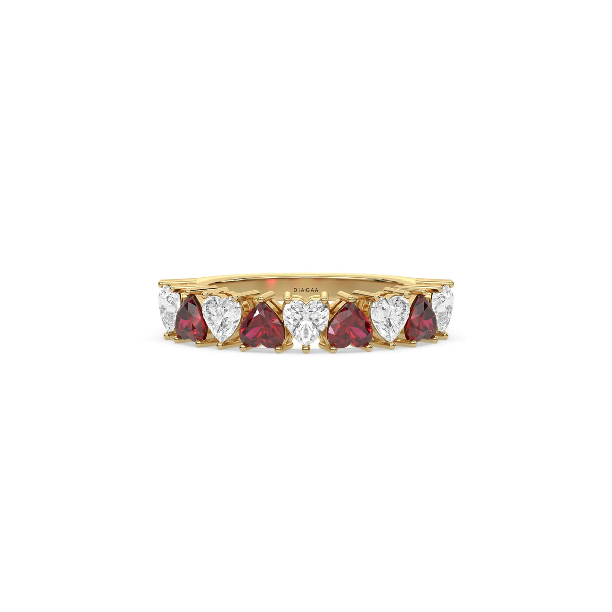 18K  Yellow Gold Heart Cut Ruby Gemstone Half Eternity Ring