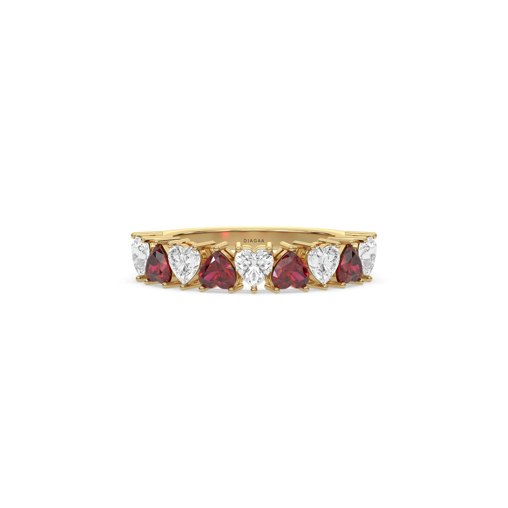 18K  Yellow Gold Heart Cut Ruby Gemstone Half Eternity Ring
