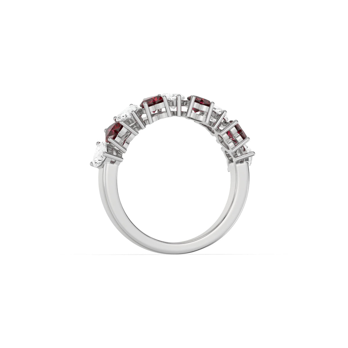 14K Gold Heart Ruby Gemstone and Diamond Half Eternity Ring