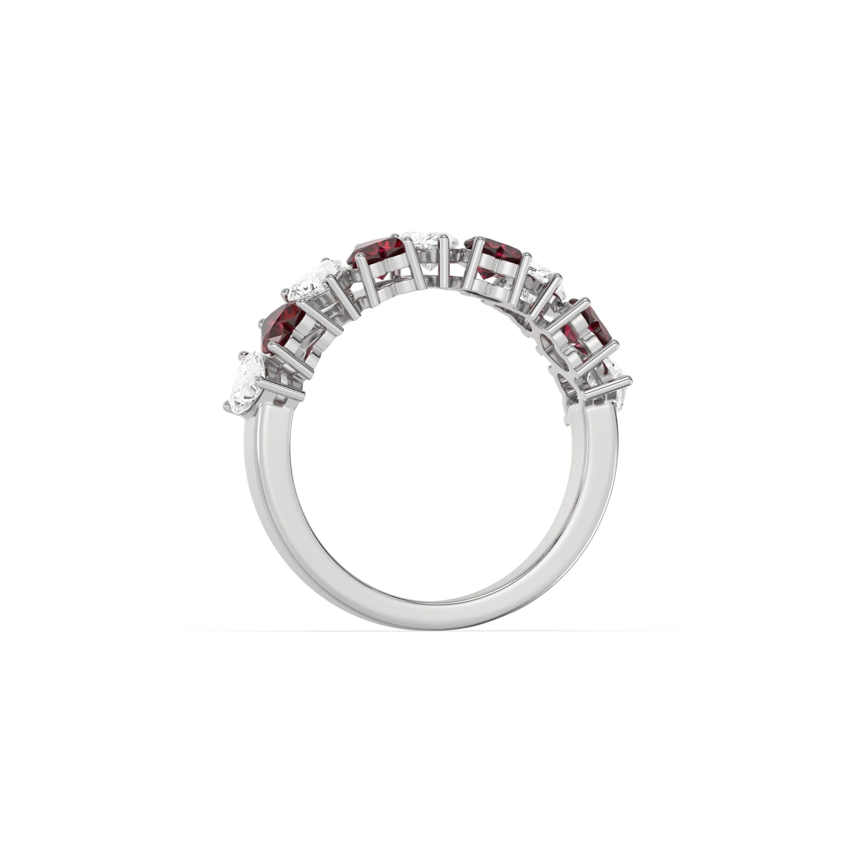 14K Gold Heart Ruby Gemstone and Diamond Half Eternity Ring