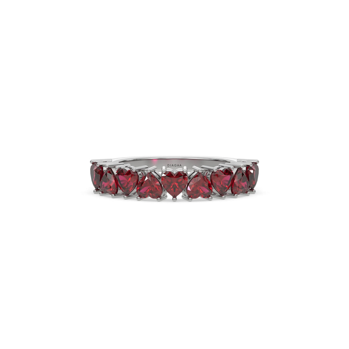 18K White Gold Heart Ruby Gemstone Eternity Ring