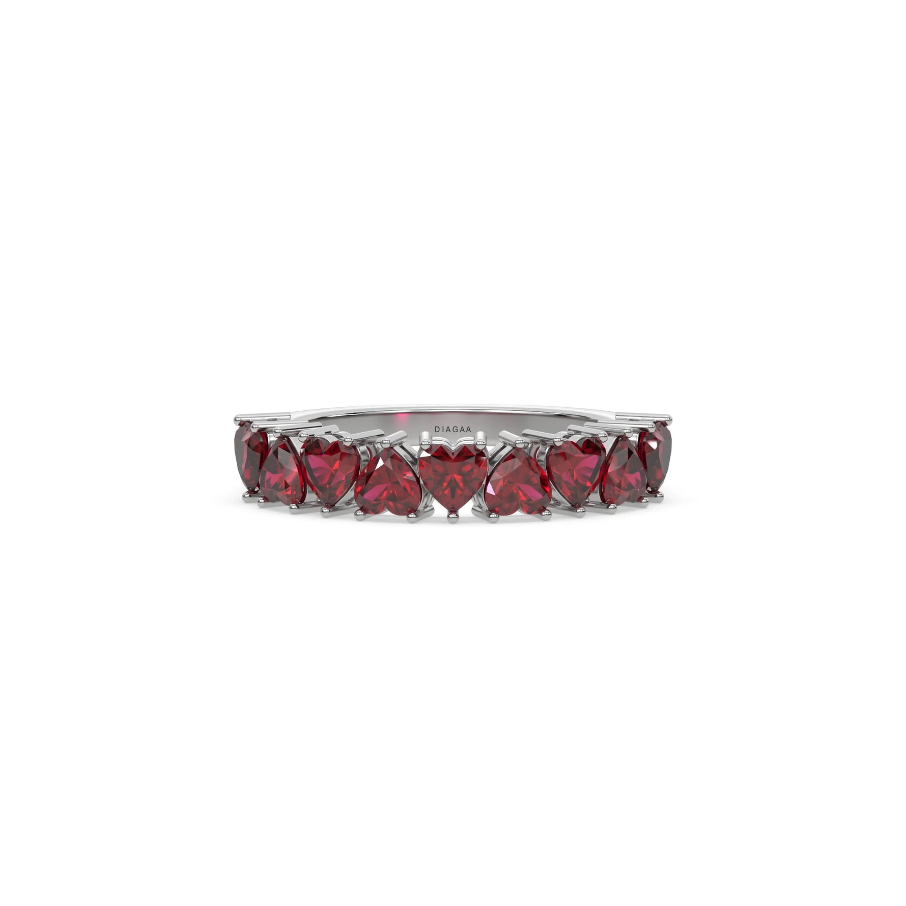 18K White Gold Heart Ruby Gemstone Eternity Ring