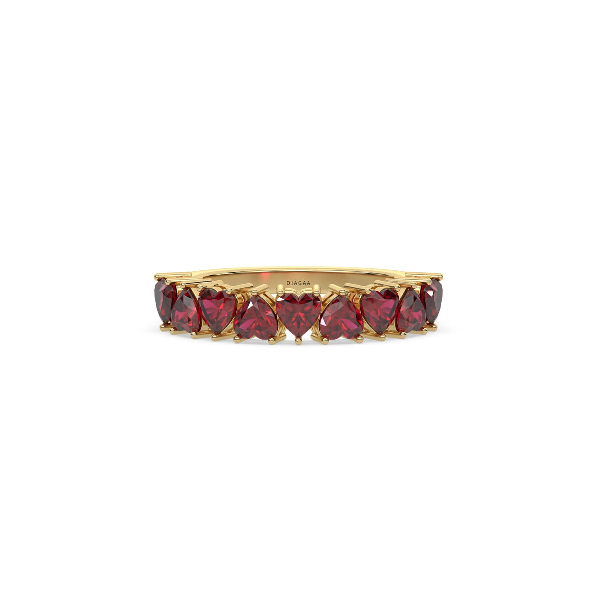 18K Yellow Gold Heart Ruby Gemstone Eternity Ring