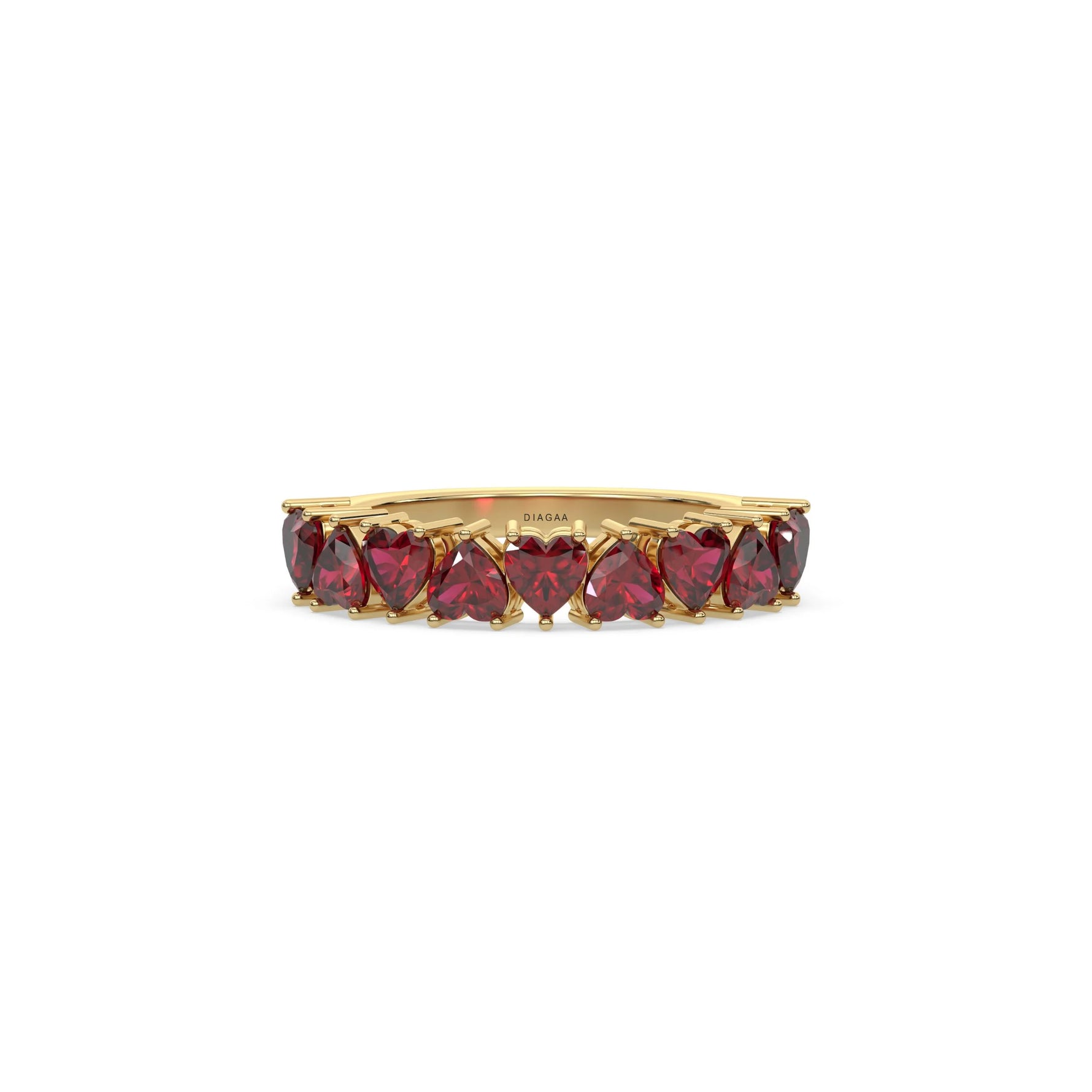 18K Yellow Gold Heart Ruby Gemstone Eternity Ring