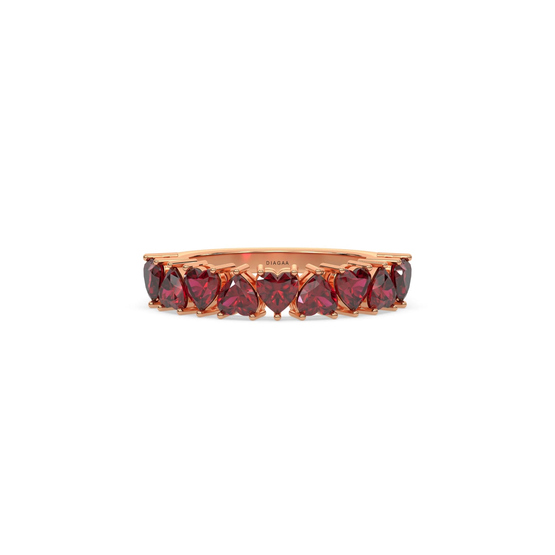 18K Rose Gold Heart Ruby Gemstone Eternity Ring