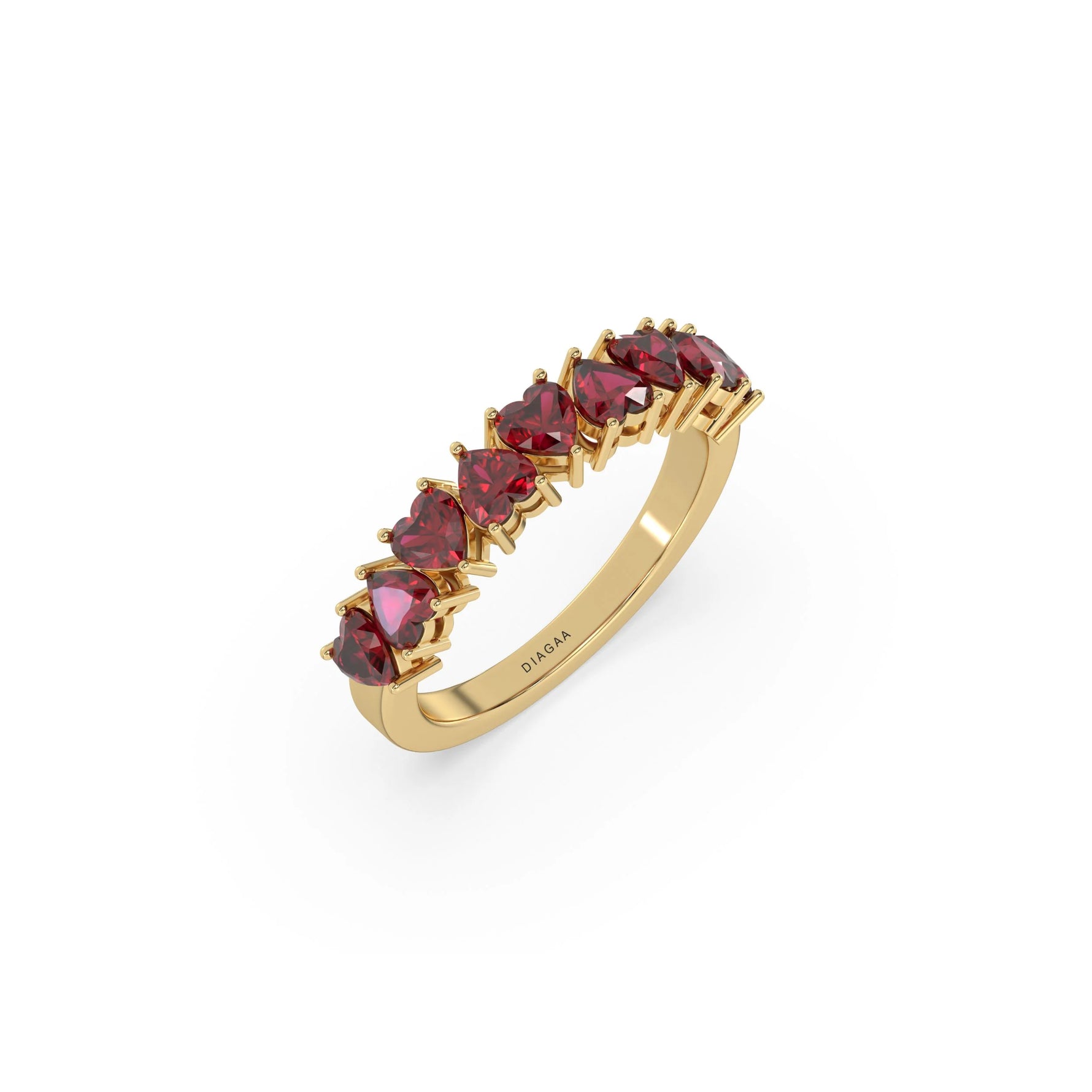 14K Yellow Gold Heart Ruby Gemstone Eternity Ring