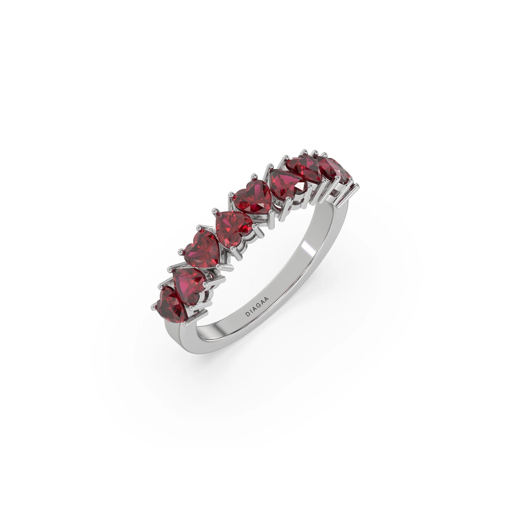10K White Gold Heart Ruby Gemstone Eternity Ring