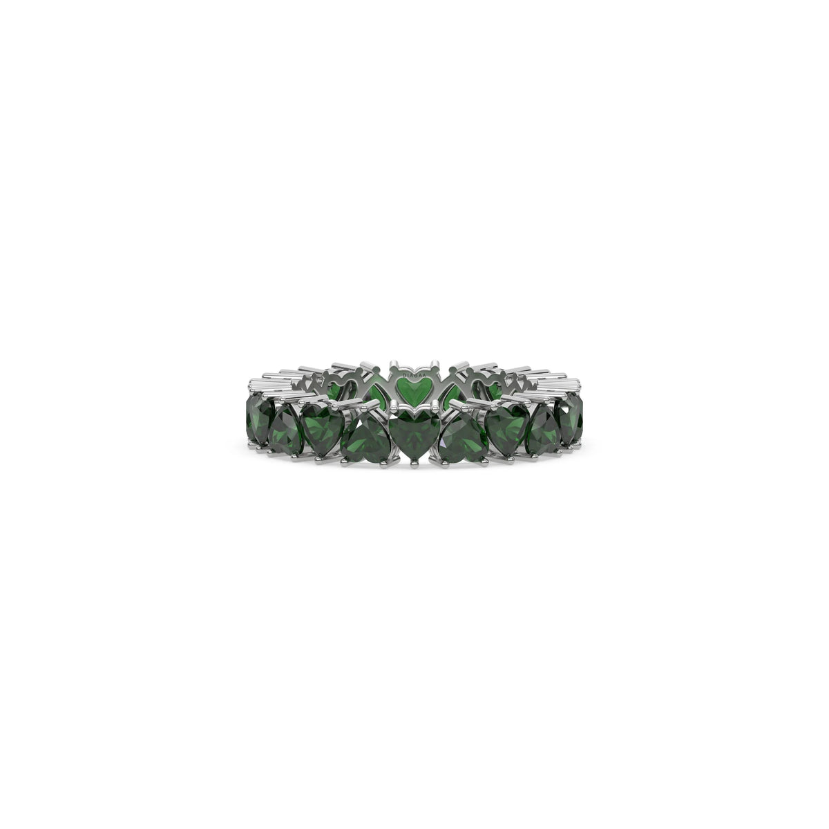 18K White Gold Heart Emerald Gemstone Eternity Ring
