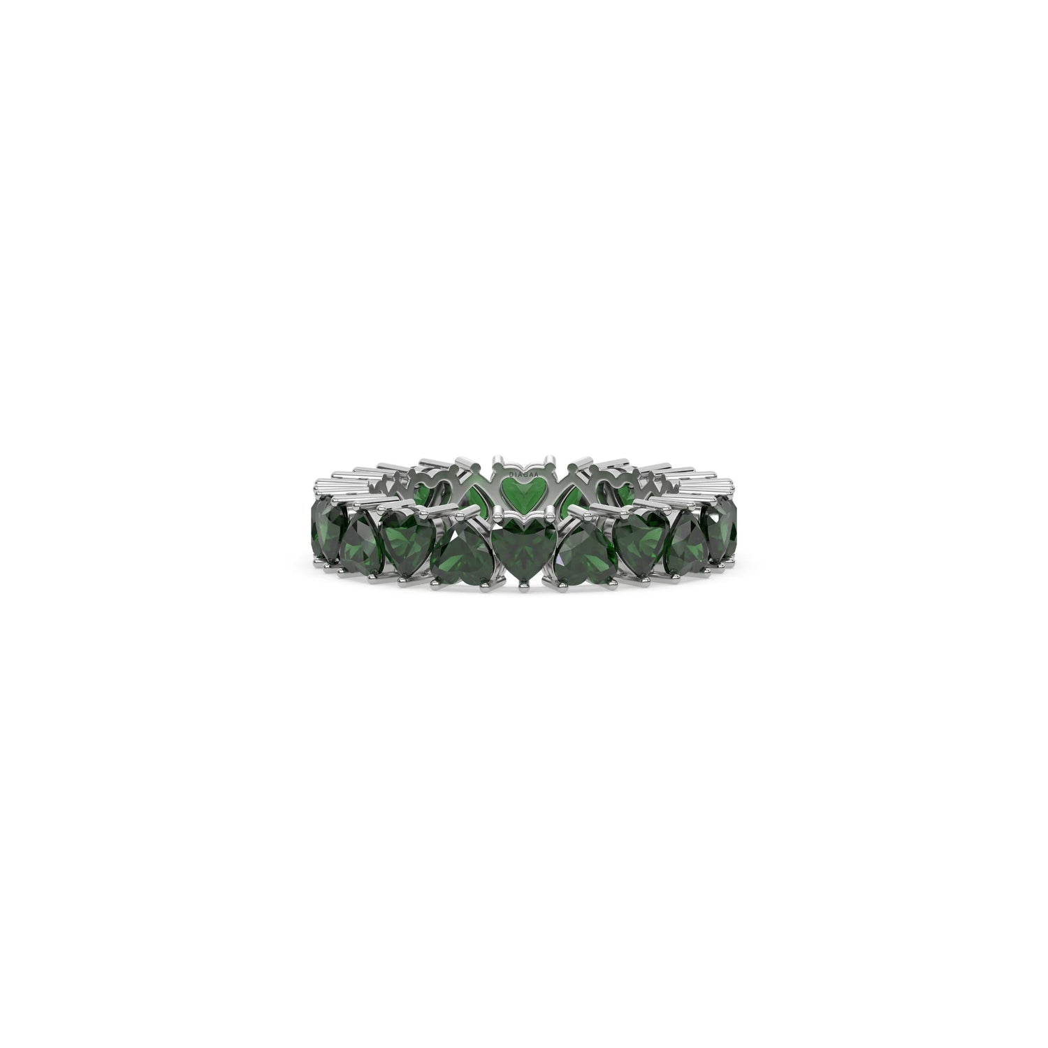 18K White Gold Heart Emerald Gemstone Eternity Ring