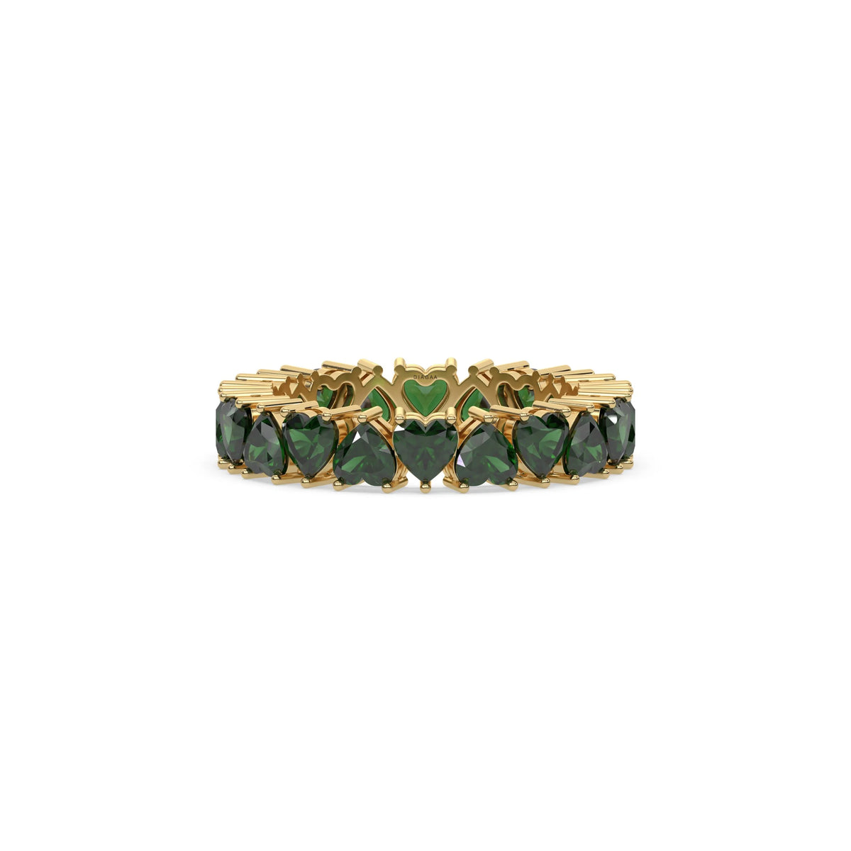 18K Yellow Gold Heart Emerald Gemstone Eternity Ring