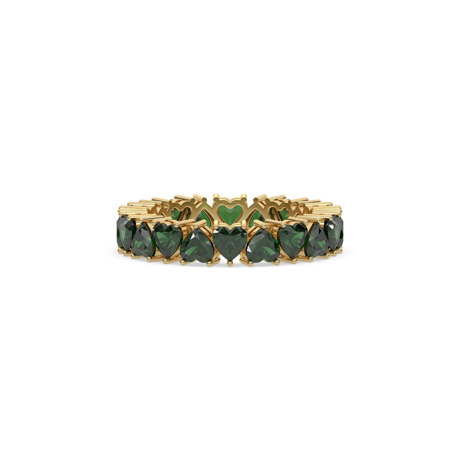 18K Yellow Gold Heart Emerald Gemstone Eternity Ring