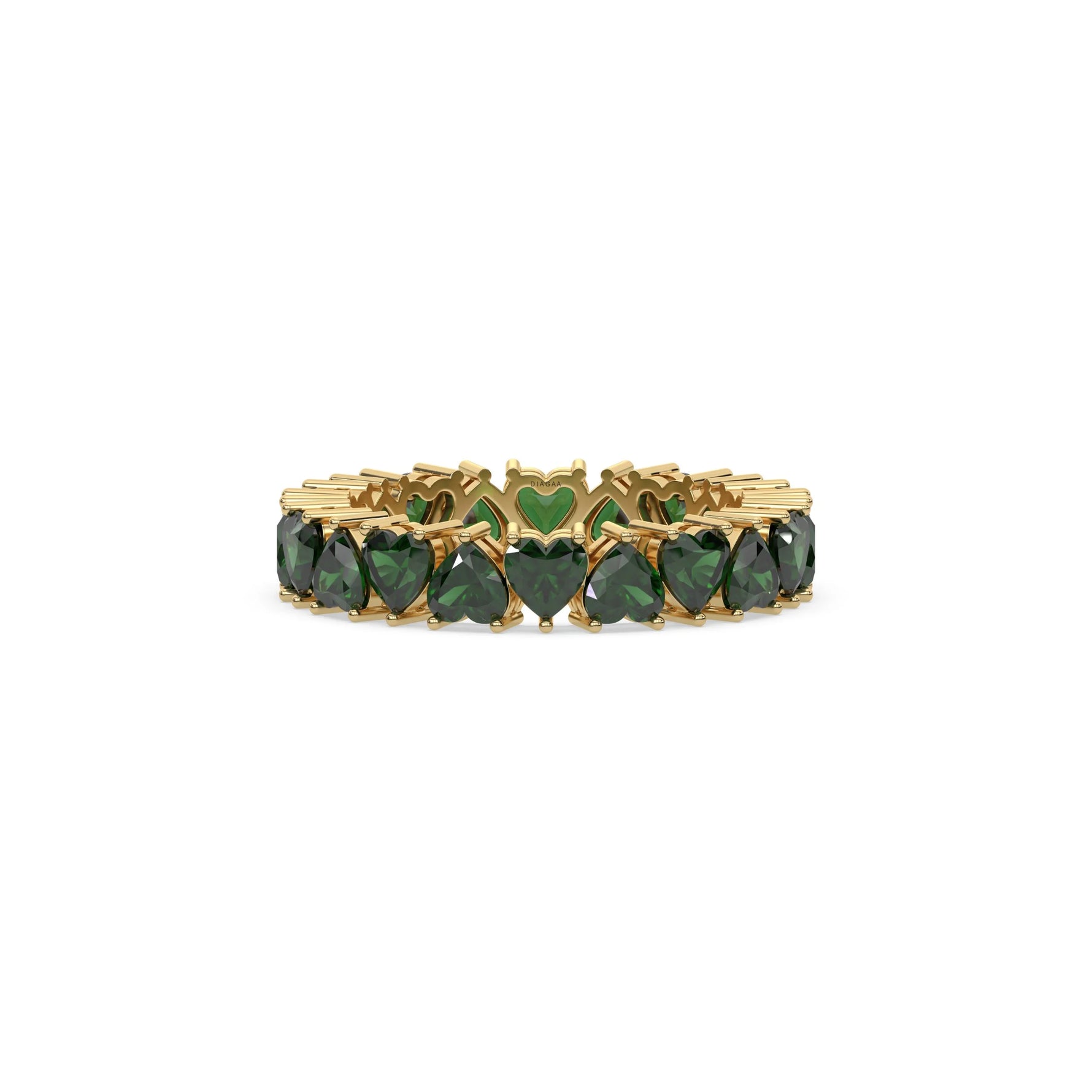 18K Yellow Gold Heart Emerald Gemstone Eternity Ring