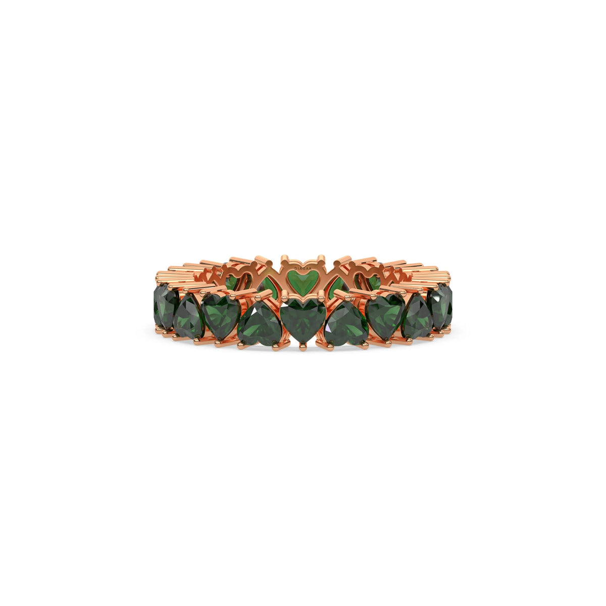 14K Rose Gold Heart Emerald Gemstone Eternity Ring