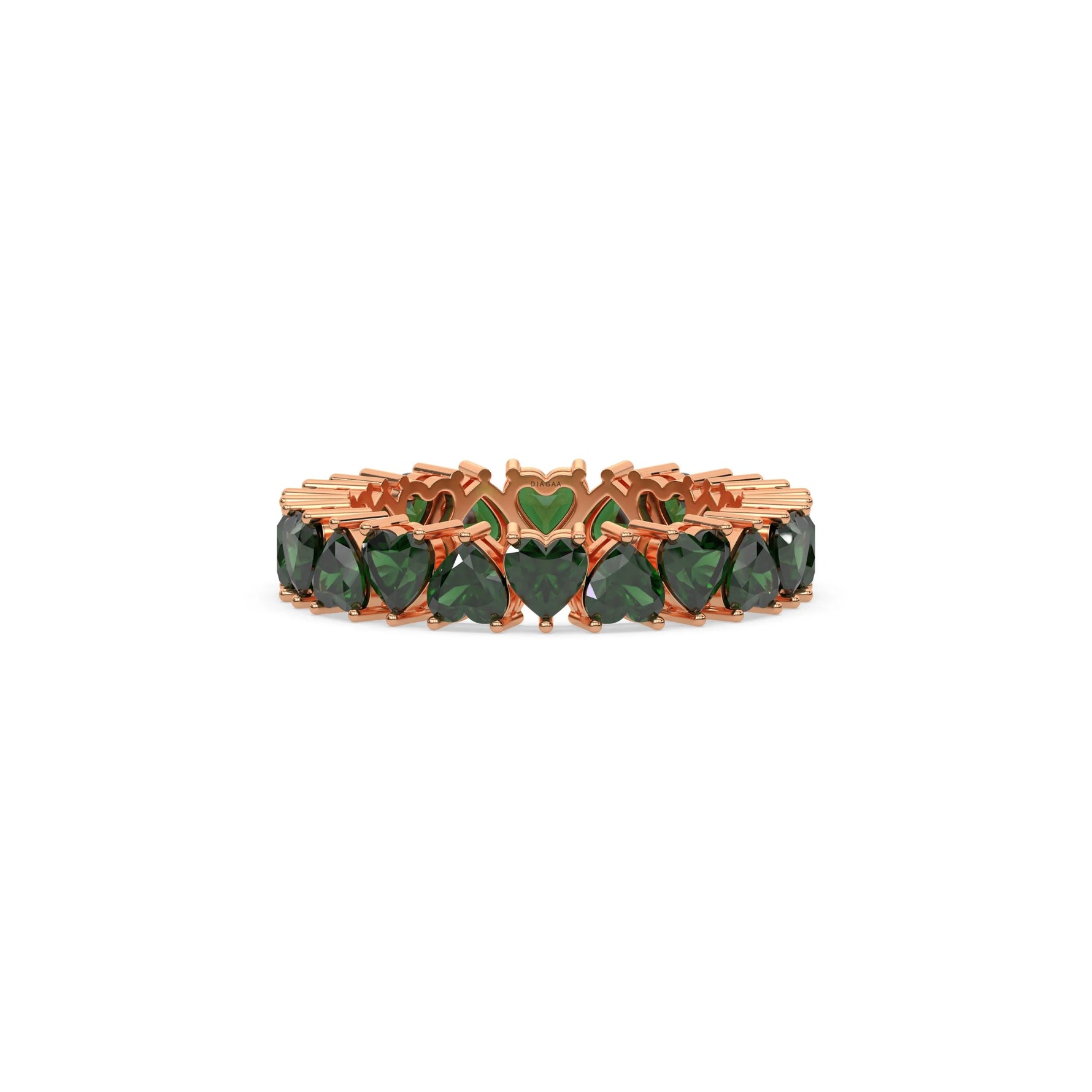 14K Rose Gold Heart Emerald Gemstone Eternity Ring