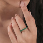 14K Gold Heart Cut Full Emerald  Gemstone Half Eternity Ring