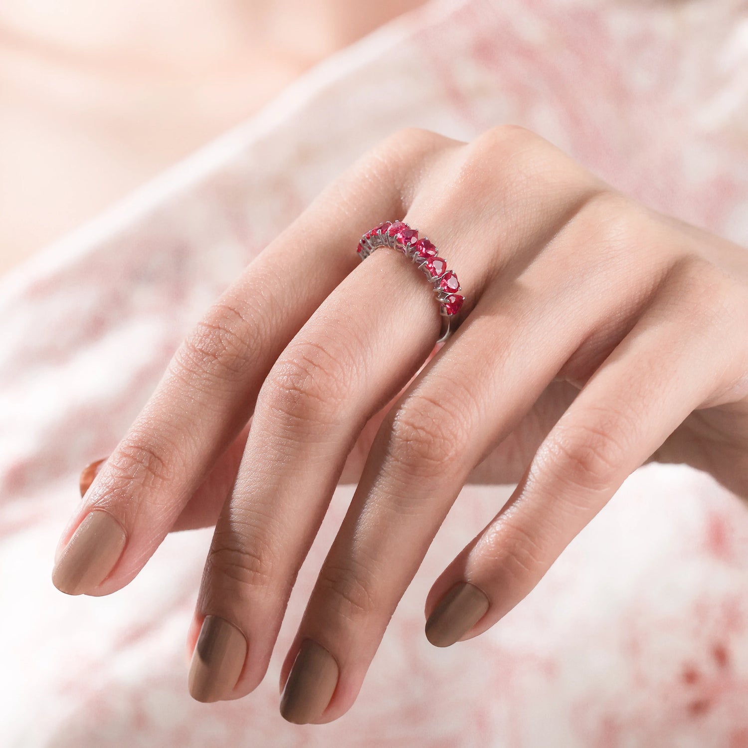 3 CT Heart Natural Ruby Eternity Ring